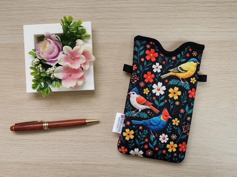 Tainada Men Women Neoprene Phone Sleeve Pouch Case Bag with Crossbody Strap/Neck Lanyard for iPhone 17/16/15 Pro Max, Air, 16/15 Plus, 16e, Samsung S25, A56, Google Pixel 10 (Colorful Flowers Birds) - Image 3